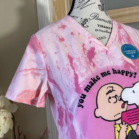 Charlie Brown Snoopy Cherokee Scrubs Tooniforms Peanuts V Neck Top Size XS - Picture 4 of 7